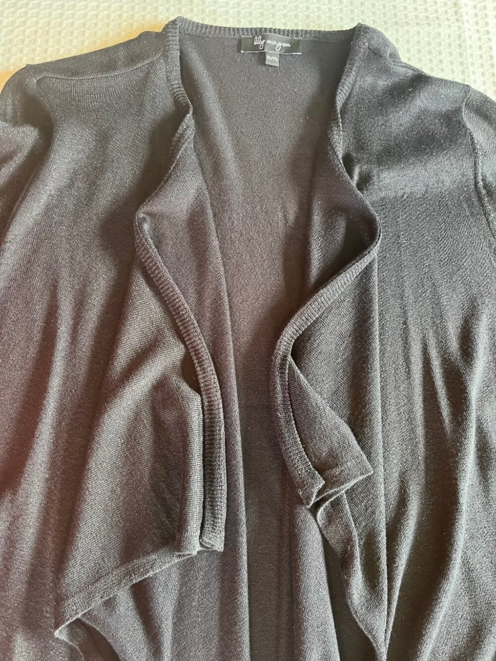 Lily Morgan Black Metallic Open Front Draped Cardigan Shimmer Size XL
